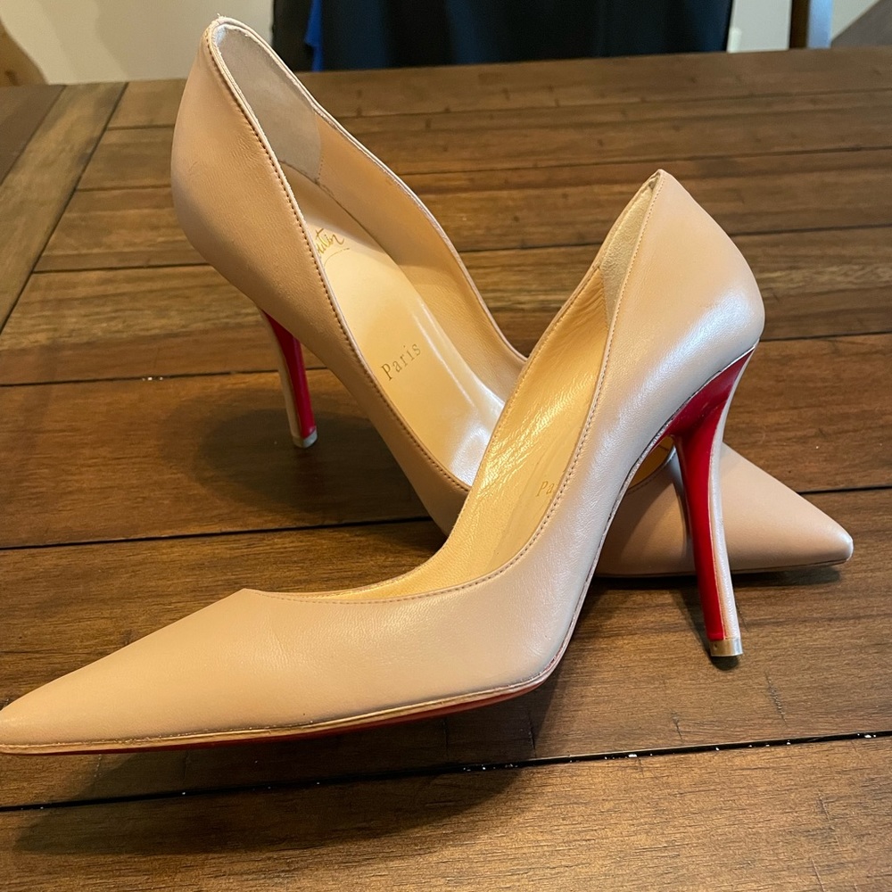 Christian Laboutin Paris Nude Leather Stilettos Size 37.5